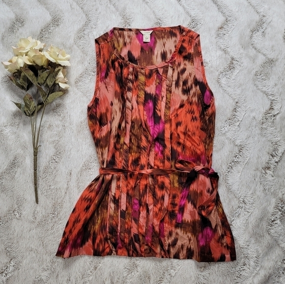 J Crew 100% Silk Pleated Sleeveless Tie Waist Blouse Size 2 - Picture 1 of 12